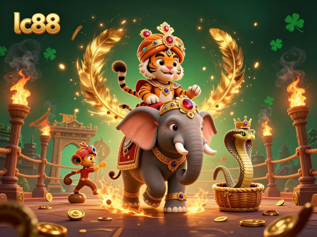 Experience vibrant gameplay with lc88 as the maharaja tiger and elephant create an energetic atmosphere.