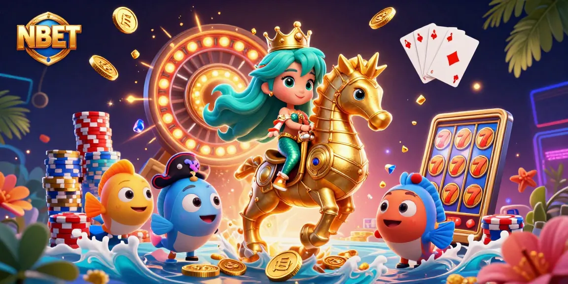 Players win at NBET with vibrant gaming action featuring a colorful mermaid and casino elements.
