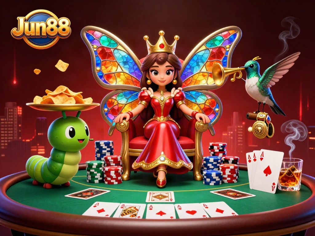 Experience thrilling poker action at Jun88 with enchanting characters and vibrant casino elements.