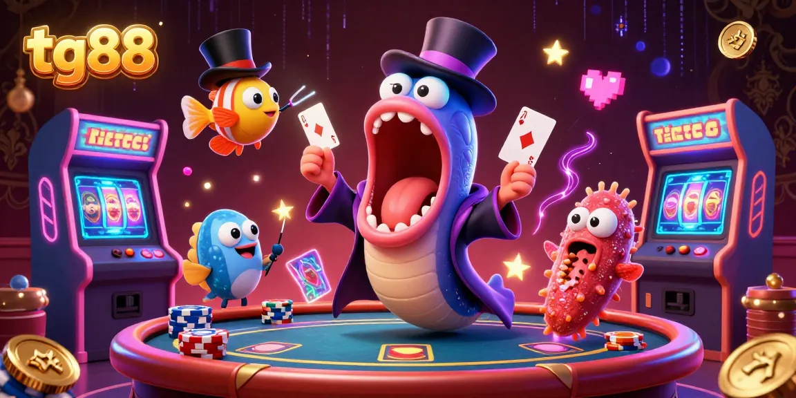 Experience tg88’s thrilling casino world with a magical scene featuring vibrant characters and gaming elements.