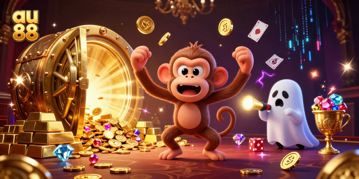 Experience the thrill of au 88 as a ghostly puppy tracks a mischievous monkey in a haunted casino.