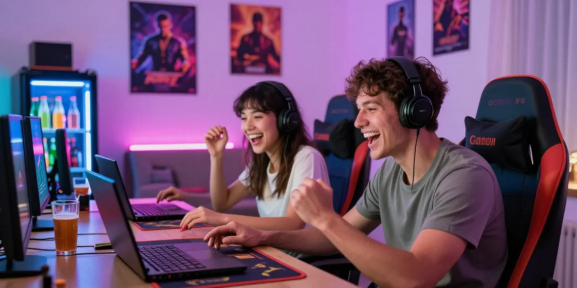 Engaged players enjoying KK55 online gaming experience in a vibrant home setup.