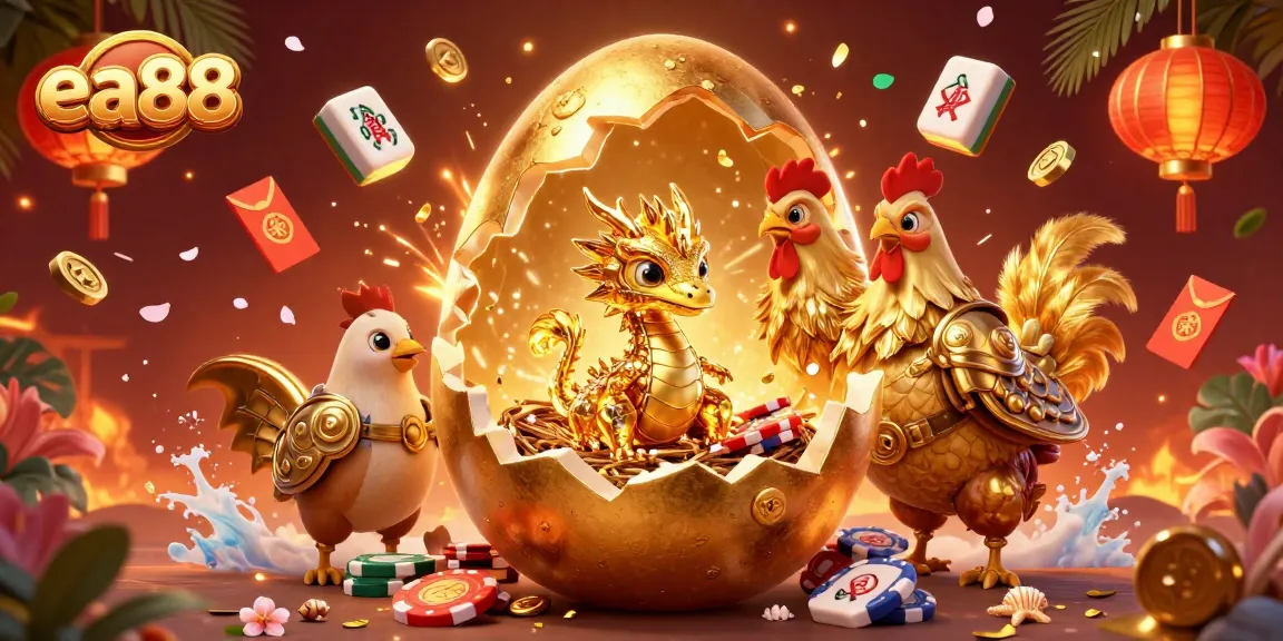 ea88 showcases an exciting golden dragon nest of poker chips, captivating players with vibrant gambling elements.