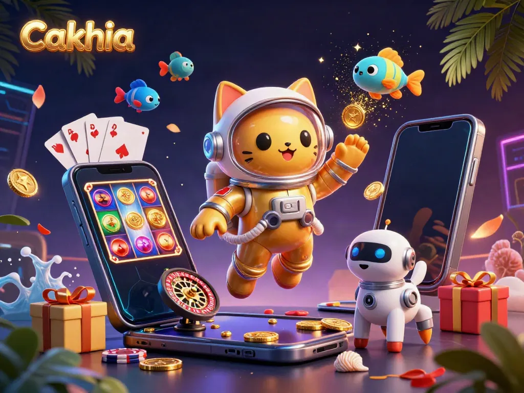 Cakhia offers live sports betting with vibrant visuals and exciting gaming elements in a surreal digital scene.
