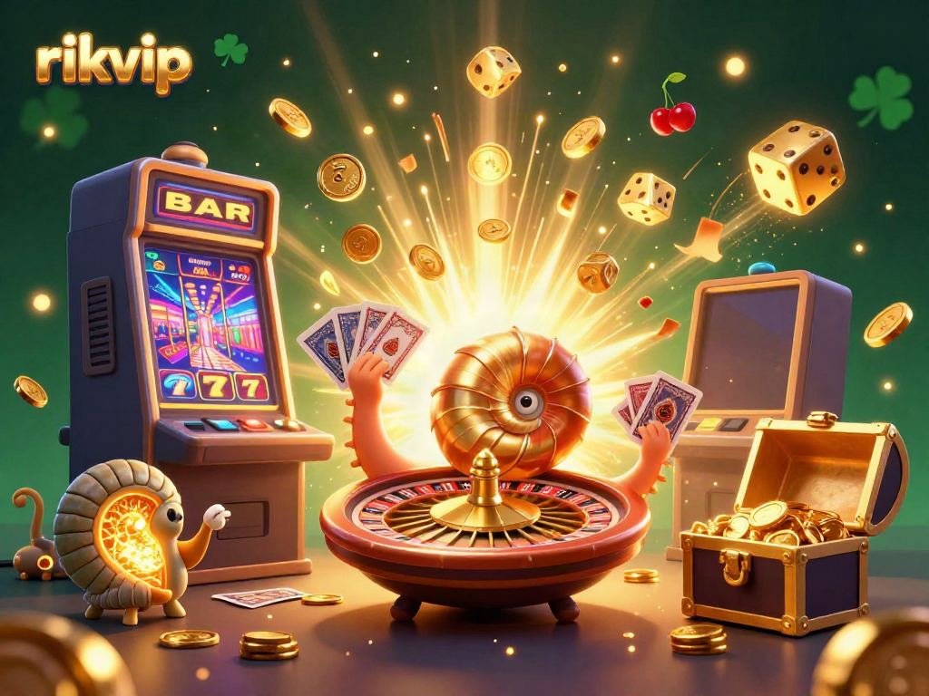 Experience thrilling winning moments at RIKVIP's dynamic casino games with vibrant visual elements.