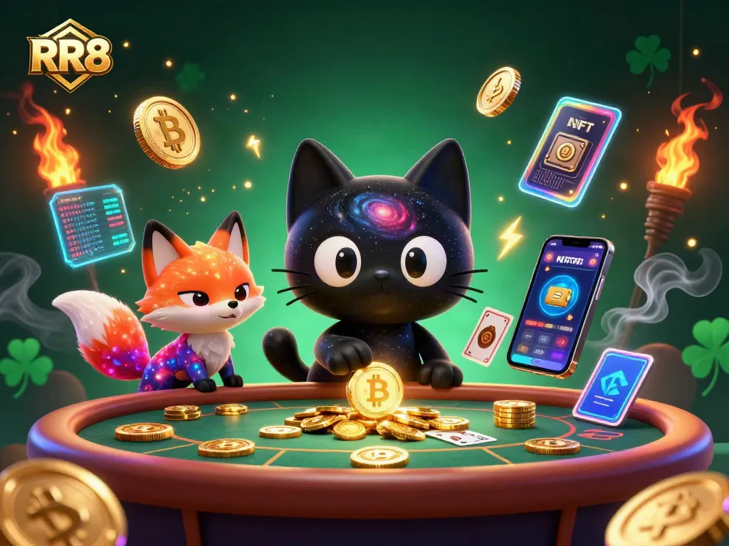 Join the cosmic fun at RR88, where animated characters engage in exciting casino action amidst vibrant digital elements.