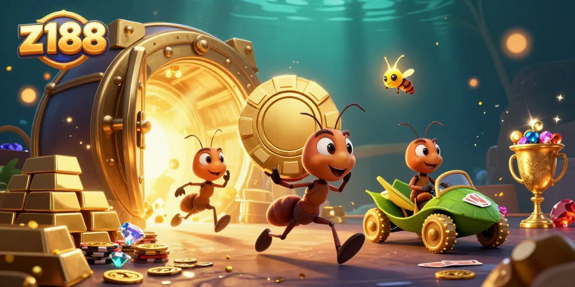 Experience thrilling moments with z188 as ants run a heist in a colorful casino adventure.