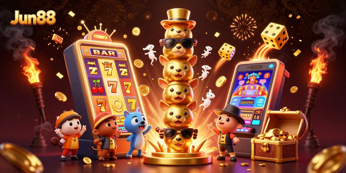 Engage with slots and jackpots at Jun88's vibrant online casino experience with colorful game elements.
