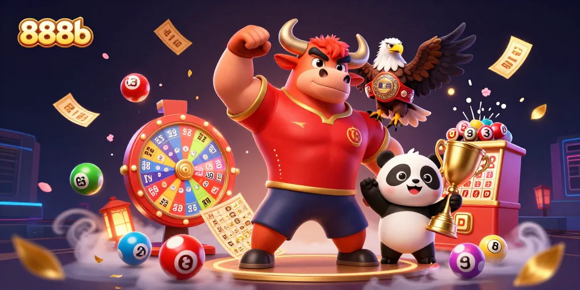 Win big with 888b's vibrant scene showcasing a victory pose and casino excitement.