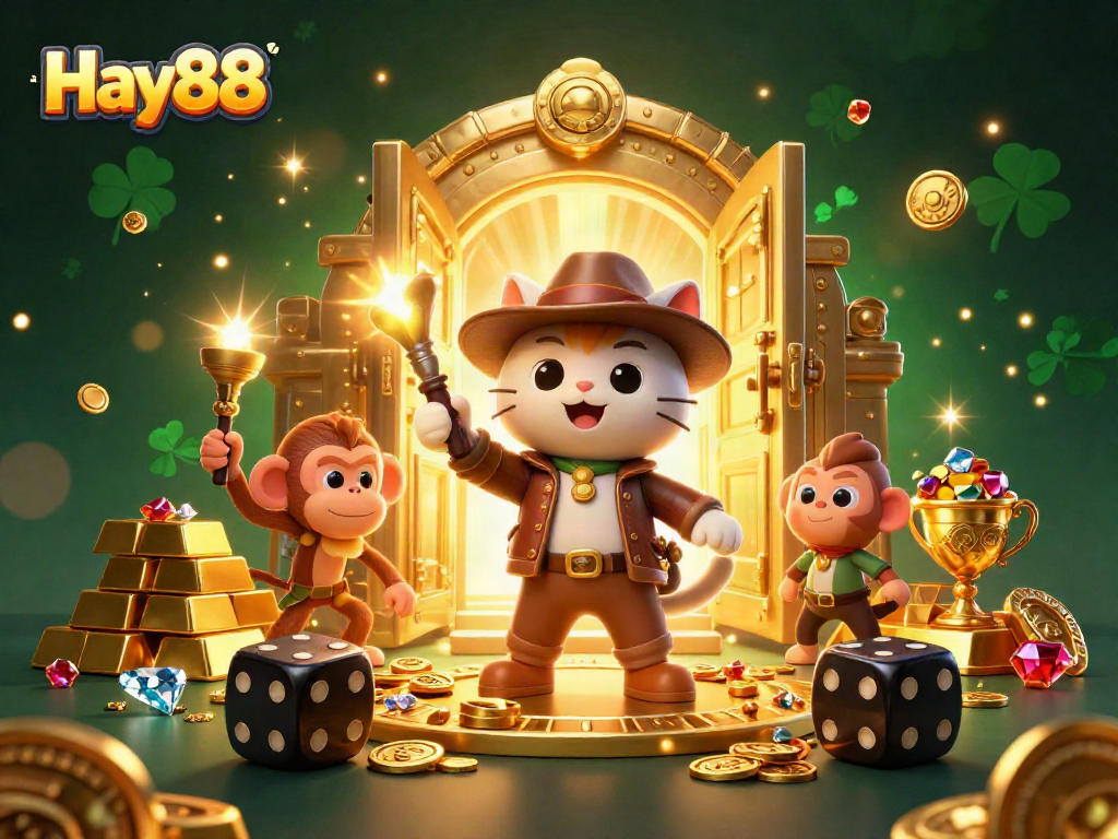 Hay88 offers a dynamic online gambling experience with a thrilling treasure discovery scene.