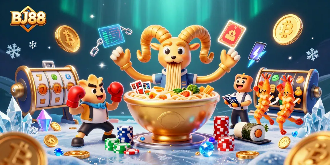 Engage in thrilling gameplay at BJ88 with vibrant casino characters and elements in this dynamic illustration.