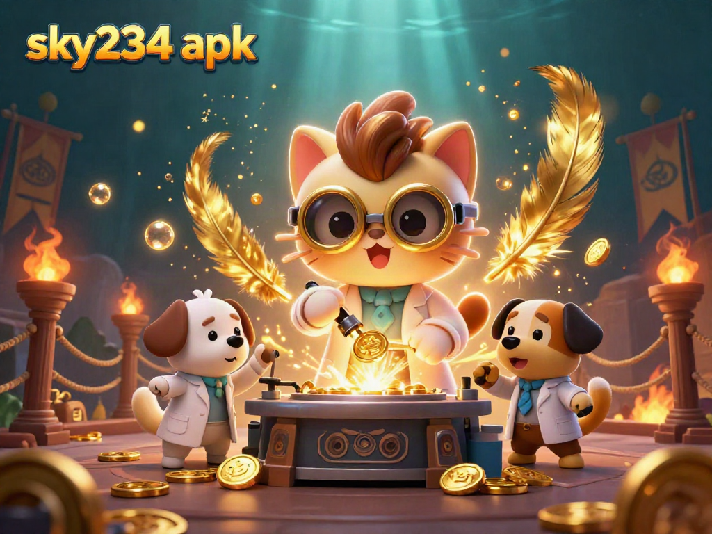 Experience the thrill of sky234 apk with a vibrant gambling scene featuring golden coins and dynamic elements.