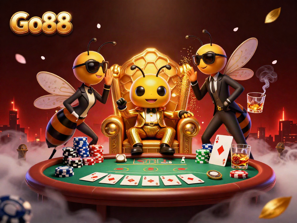 Experience Go88's vibrant gaming world with a bumblebee mob boss and a butterfly informant.