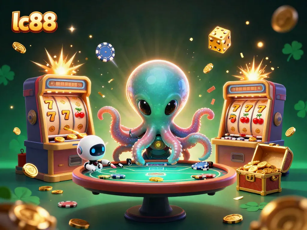 Experience the excitement of lc88 with a vibrant alien octopus poker scene full of action.