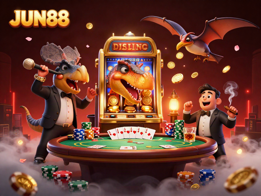 JUN88 features exciting gameplay with a pachycephalosaurus winning jackpots, showcasing casino thrill.