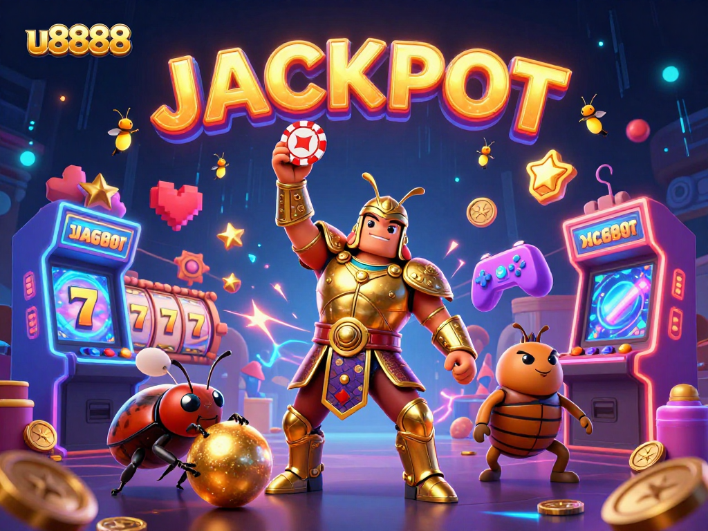 Engage in exhilarating gameplay at u8888 with vibrant 3D illustrations showcasing poker excitement and jackpot festivities.