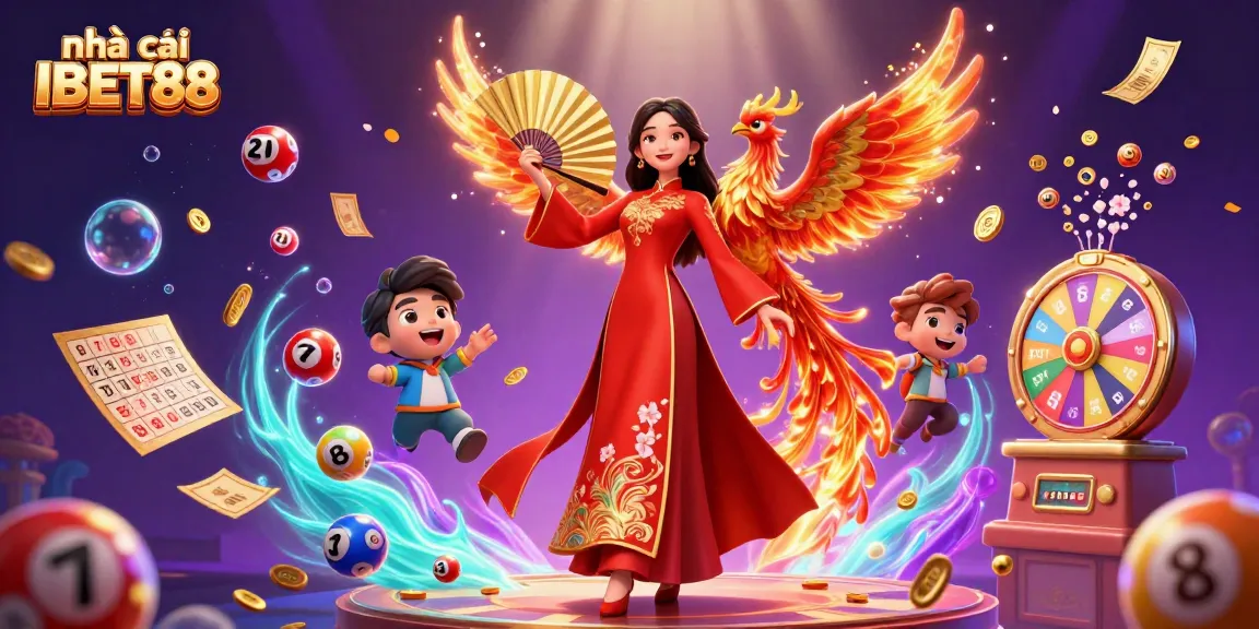 Experience excitement with nhà cái IBET88, featuring vibrant lottery elements and a stunning Vietnamese ao dai.