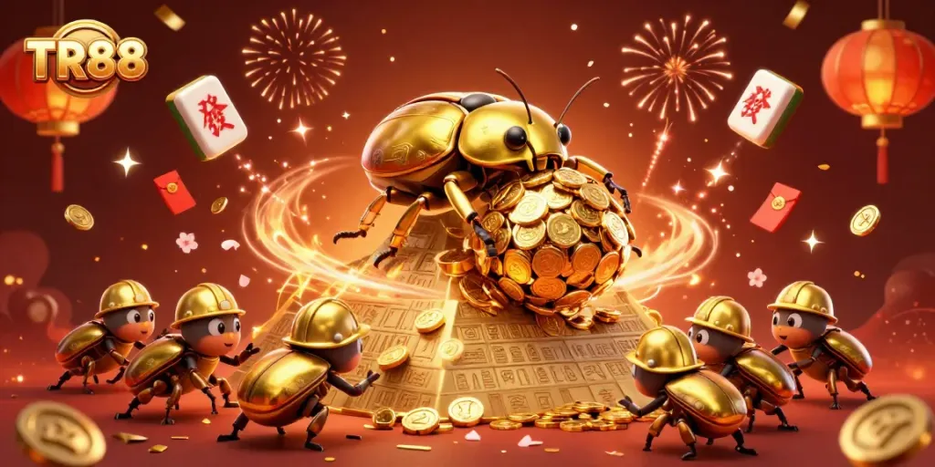 Spin the golden coin ball of TR88 in this vibrant casino-themed 3D illustration.