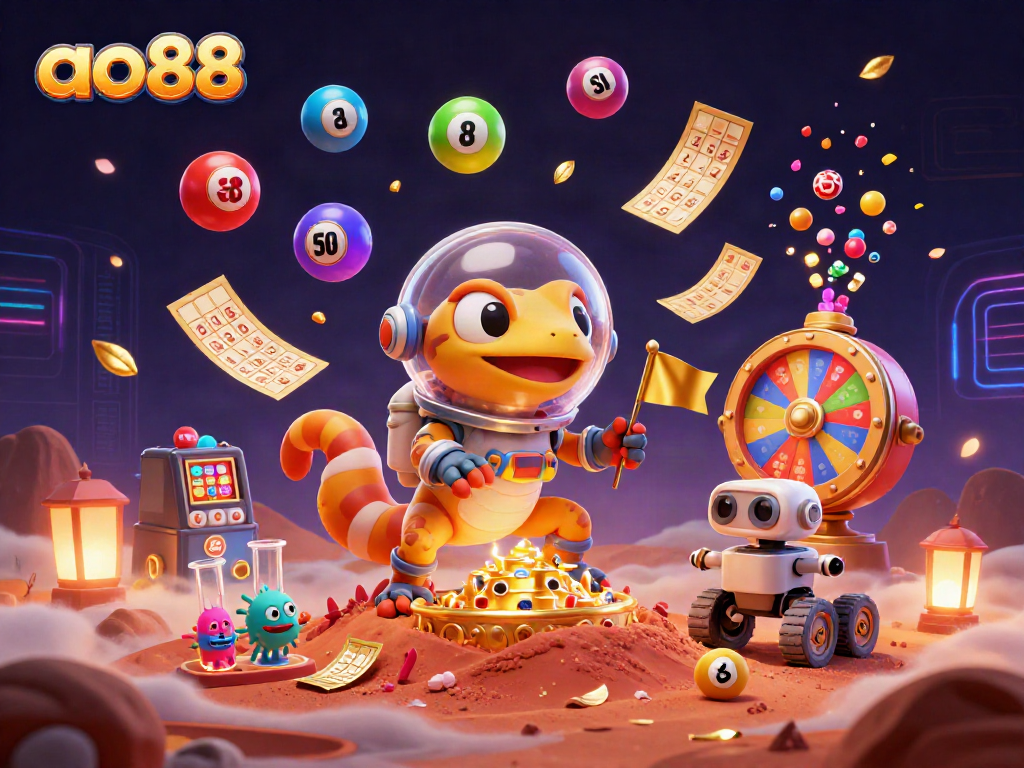 Join the Martian gecko in a cosmic ao88 casino adventure filled with vibrant games and excitement.