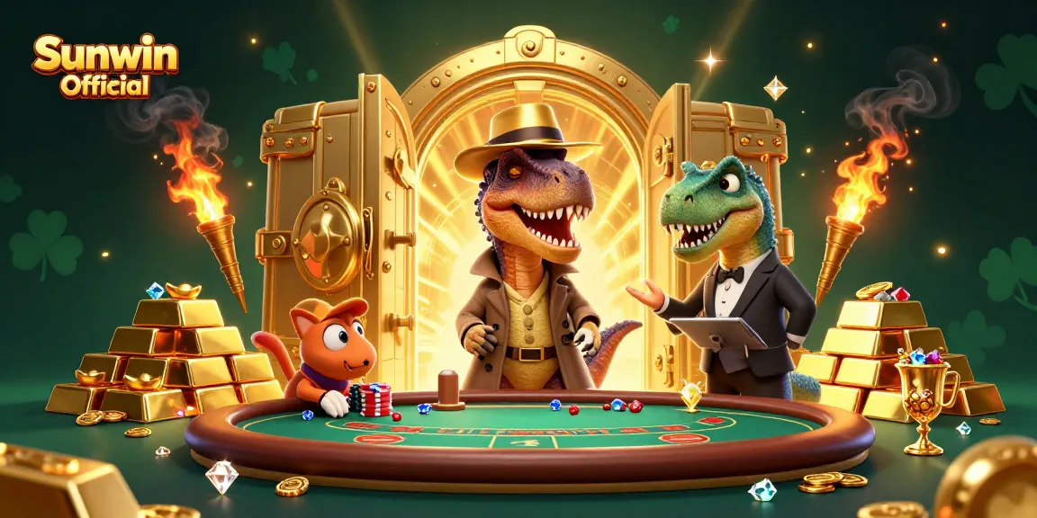 Experience thrilling gameplay at Sunwin Official with a velociraptor card counter in a vibrant casino scene.