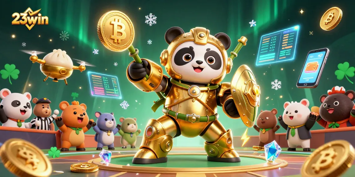 Experience thrilling gaming action with 23win's vibrant digital illustration showcasing a fun casino atmosphere.