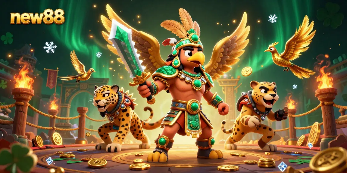 Experience thrilling gameplay at new88 with dynamic Aztec warriors in an exciting casino scene.