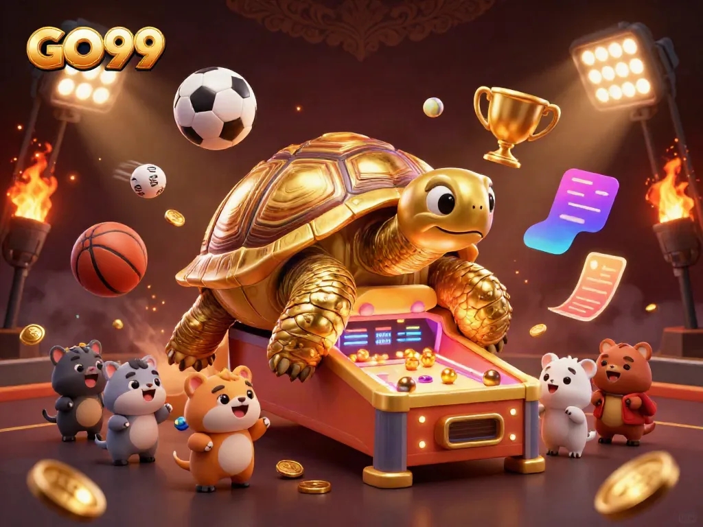 Engage in thrilling gameplay with GO99 as vibrant sports elements and a game-inspired environment illuminate the scene.