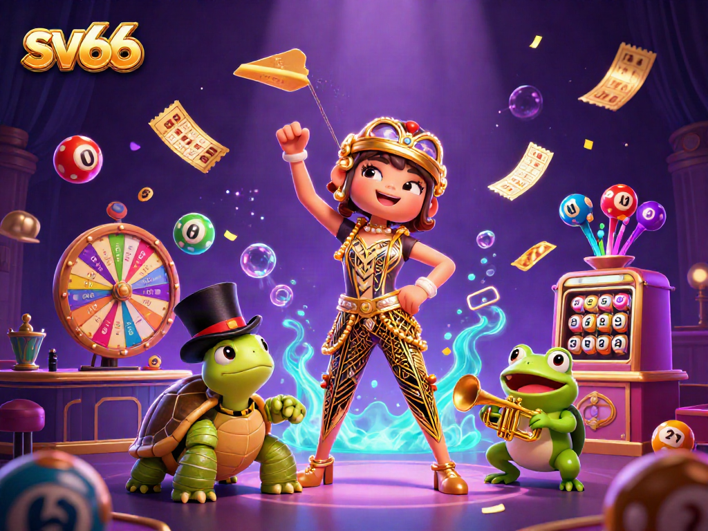 Experience sv66's dazzling casino extravaganza with fun characters and vibrant games in action.
