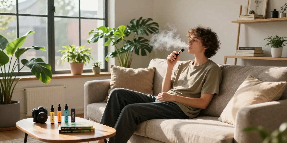 thc vape uk device in a serene setting with natural wellness decor and plants, promoting relaxation and quality leisure.