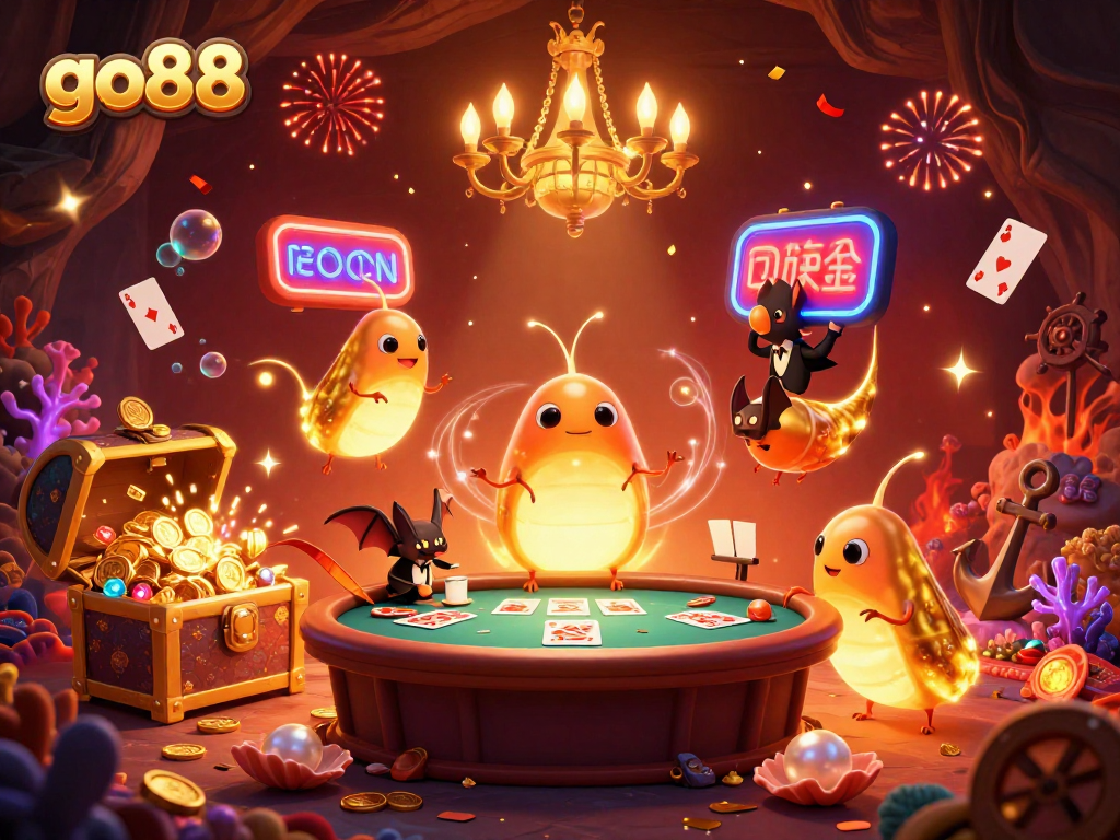 Experience the thrill of go88 with glowworms lighting a casino scene filled with poker action.
