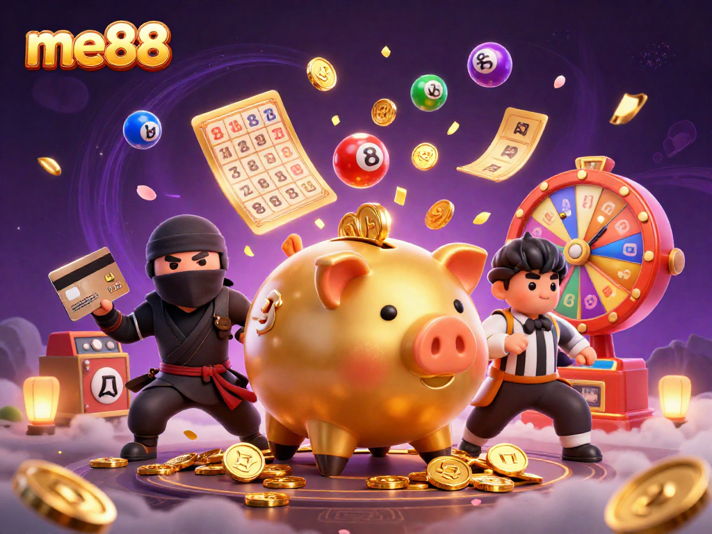 Experience me88's vibrant casino energy with lively characters and dynamic game elements.