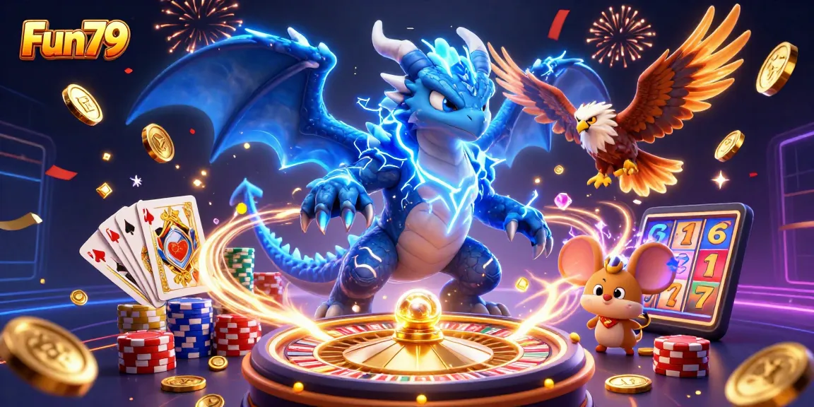 Experience thrilling gameplay at Fun79, featuring vibrant casino action with dragons and coins.