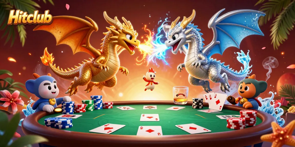 Hitclub showcases dynamic 3D dragons enveloping poker elements, enhancing casino excitement.