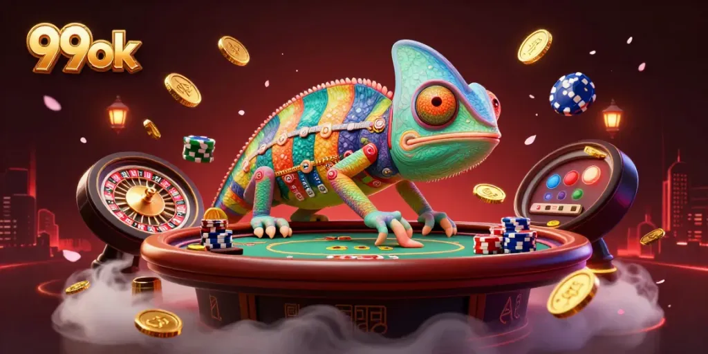 Experience thrilling casino adventures at 99ok with a vibrant chameleon and dynamic gaming elements.