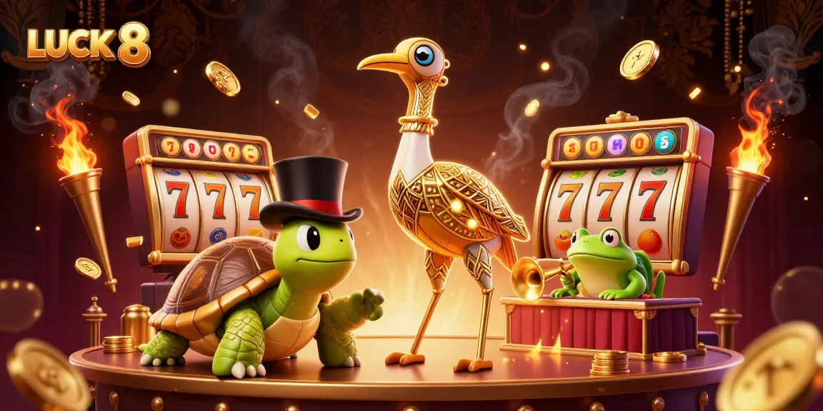 Players enjoying the excitement of LUCK 8 with slot machines, vibrant graphics, and a festive atmosphere.