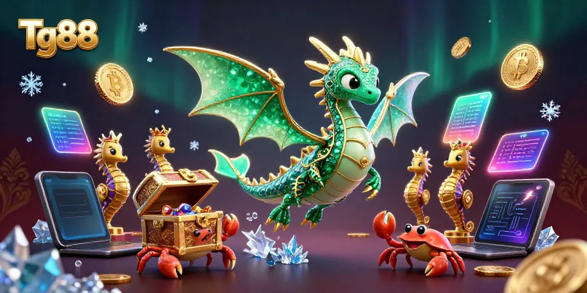 Experience the excitement of Tg88 casino with an illustrated sea dragon and treasure displayed vividly.