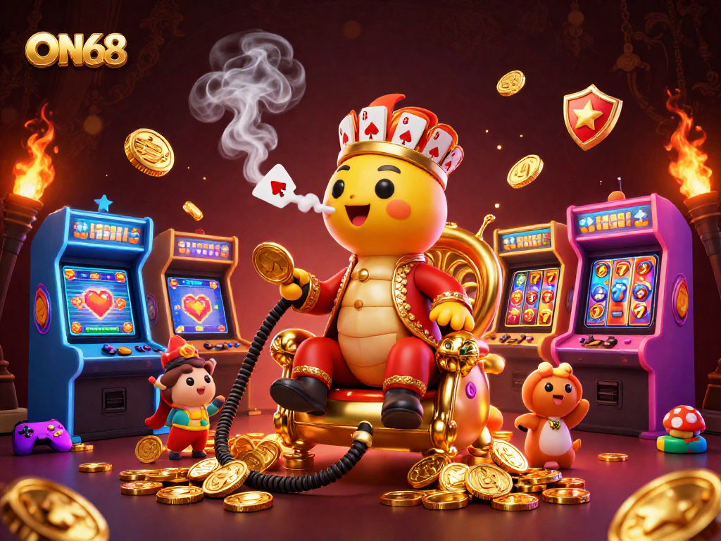 Experience thrilling gameplay at ON68 with visual elements like poker hands and game symbols.