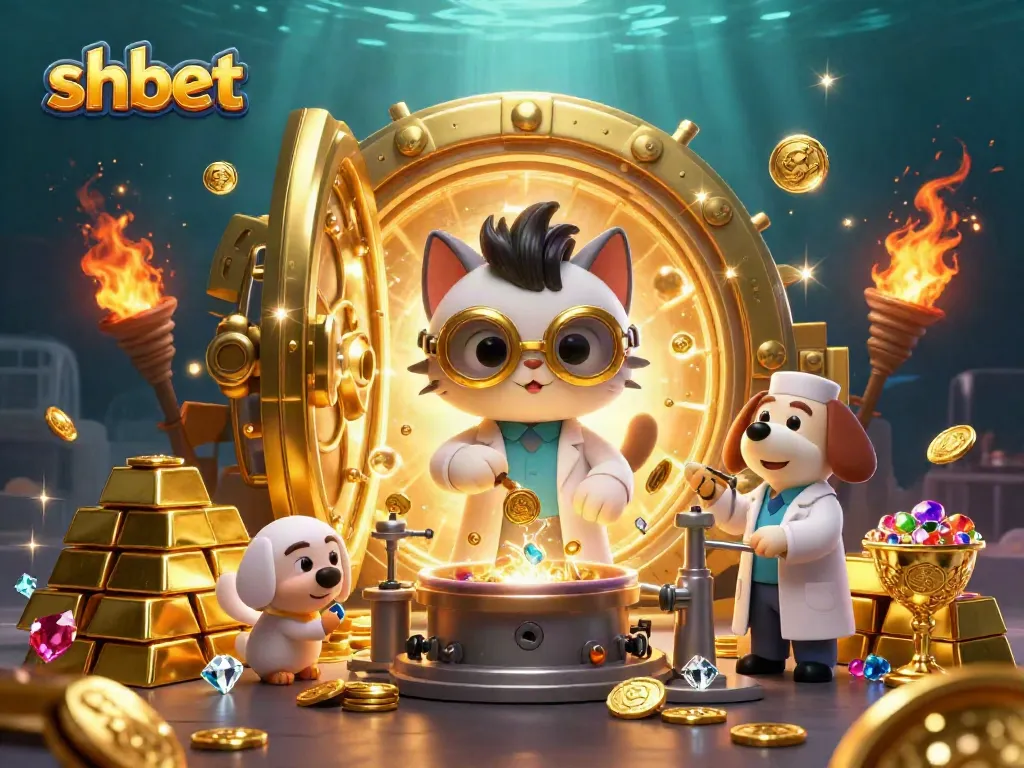 Spin slots at shbet in an ultra-detailed casino scene with treasures and vibrant colors.