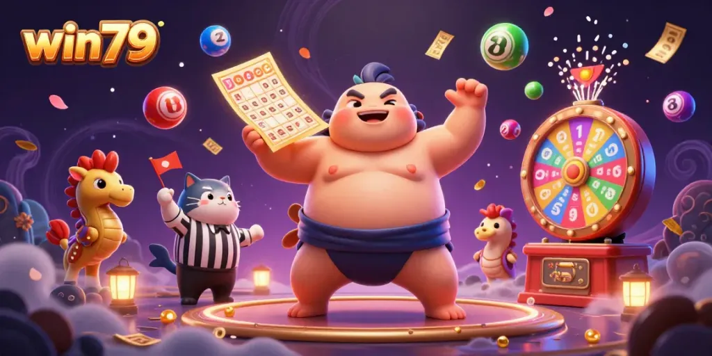 Win79 game experience with a fugu referee, lottery elements, and vibrant underwater ambiance.