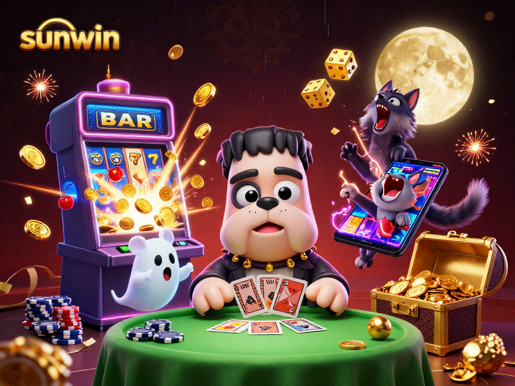 Engage with sunwin's vibrant gaming world, showcasing a 3D bulldog dealer and exciting slot action.