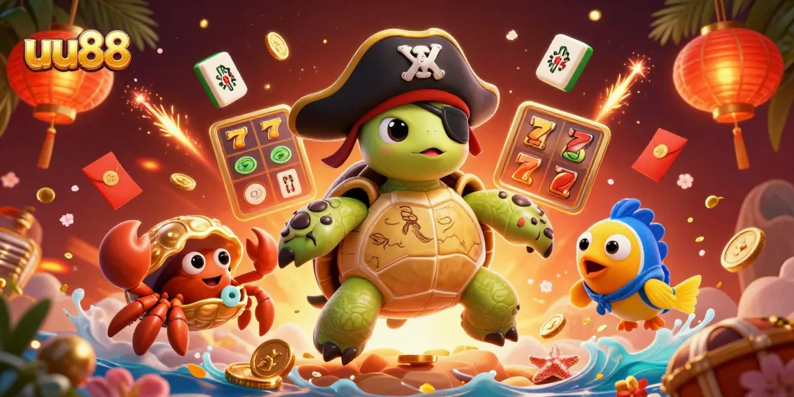 Experience exciting slots and treasure hunts with uu88 in this vibrant 3D casino illustration.