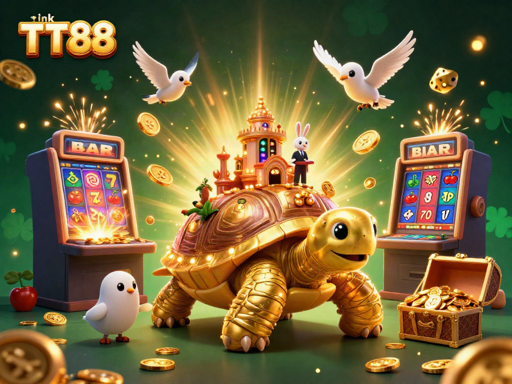 Experience excitement with the link TT88 as a golden tortoise casino scene bursts with treasures and games!