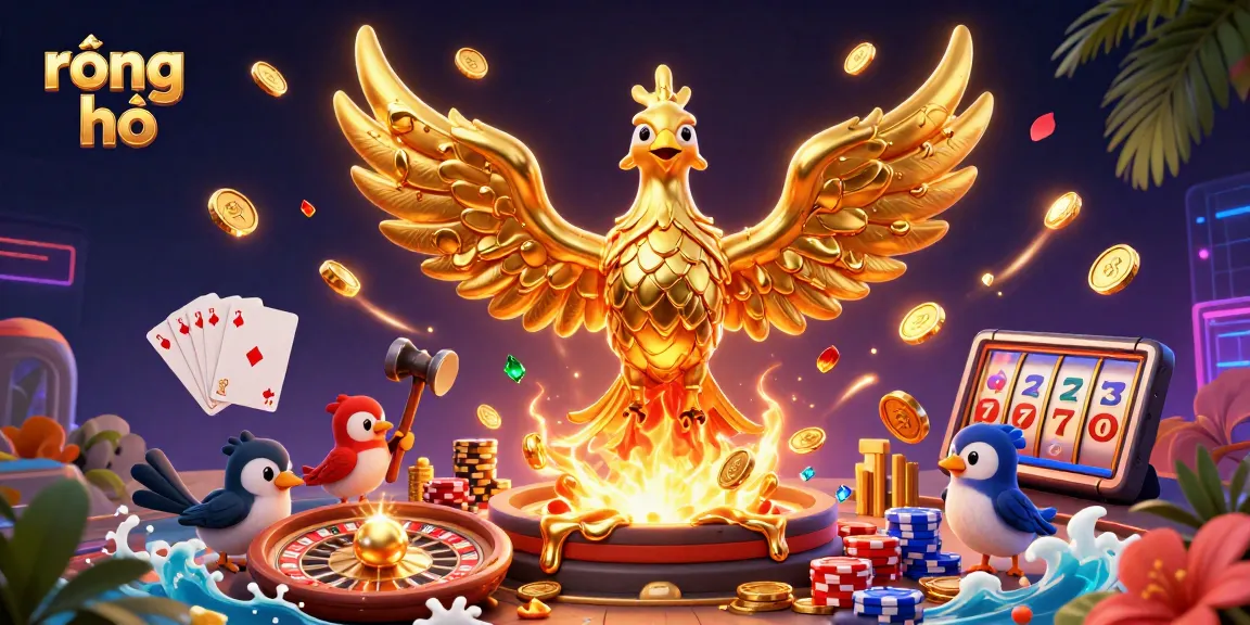 Experience rồng hổ action with molten phoenix and dazzling casino elements in this vibrant 3D illustration.