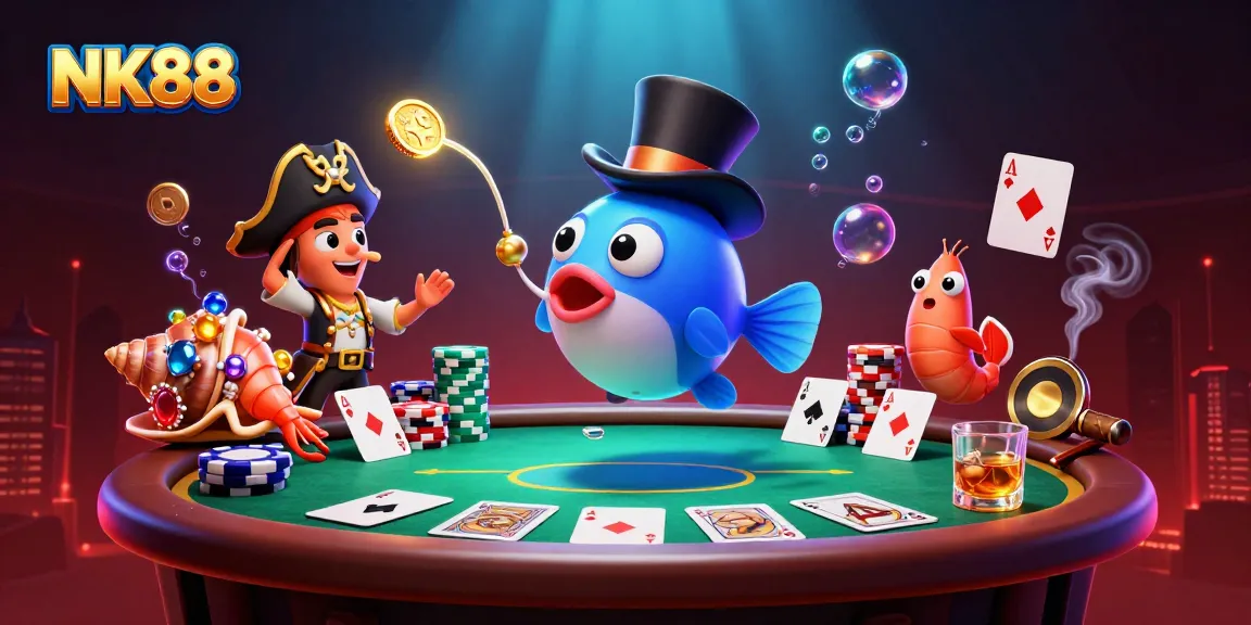 Experience thrilling gameplay at NK88 with a vibrant underwater casino scene filled with gold coins and poker elements.
