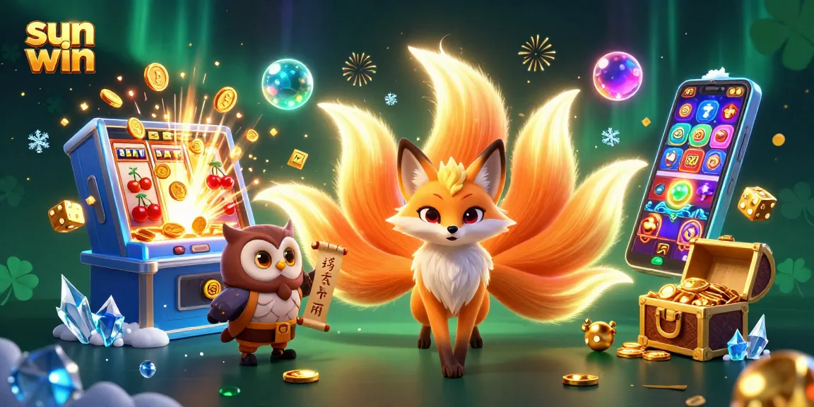 Experience exciting wins at sun win with a vibrant 3D illustration showcasing dynamic casino elements.