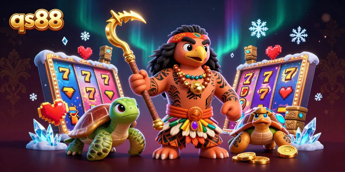 Play exciting slots at qs88 with vibrant characters and casino elements filling the scene.