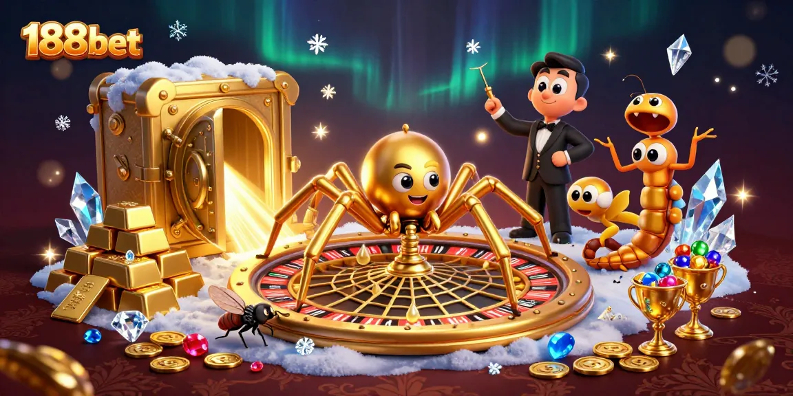 Experience the thrill of winning with 188bet as a golden spider spins a roulette web in this vibrant casino scene.