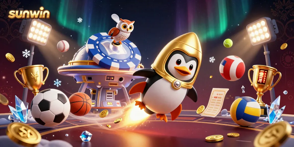 Join the fun with sunwin, featuring a rocket-powered penguin soaring through a space casino.