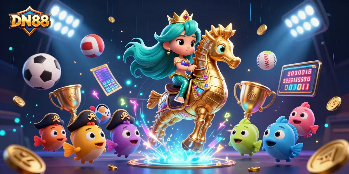 Experience DN88 with a captivating mermaid scene, showcasing colorful characters and dynamic sports elements in a vibrant casino setting.