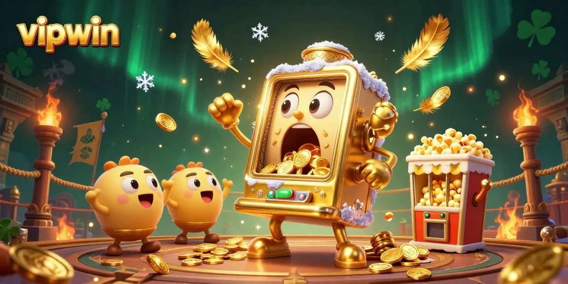 Experience vipwin's thrilling jackpot action with an energetic scene of a golden slot machine celebrating victory.